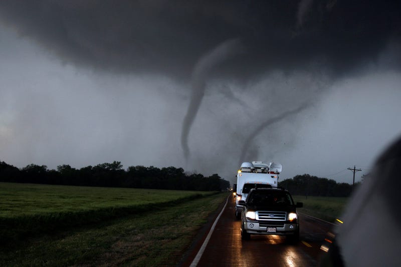 caravan chasing tornado