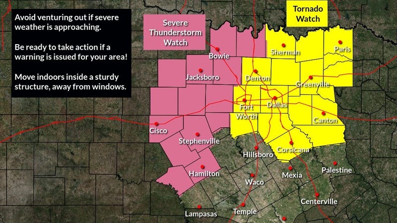 The National Weather Service issued a Tornado Watch for parts of North Texas on Monday, April 4, 2022.