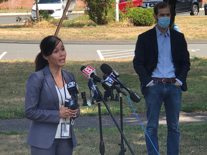 Harford Public Schools Superintendent Dr. Leslie Torres-Rodriguez with Hartford Mayor Luke Bronin, 8/18/20