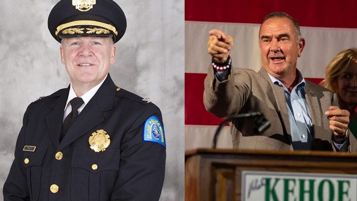 (Left) SLMPD Police Chief Robert Tracy (Right) Missouri Governor-Elect Mike Kehoe