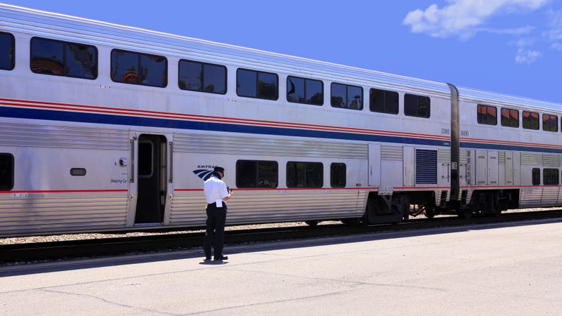 Amtrak train service at a station