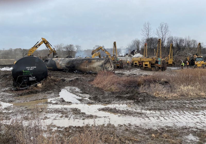 Railroad derailment aftermath scene