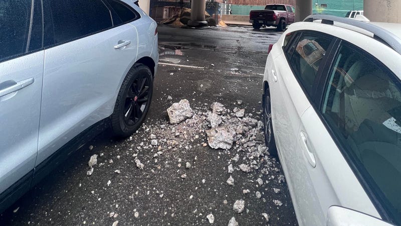 Concrete which fell from the CSX railroad bridge over 25th Street in South Philadelphia.