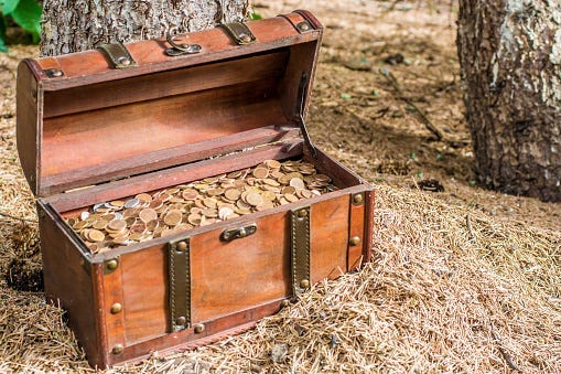Treasure, Chest, Forest, Rocky Mountains