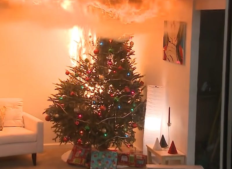 Christmas tree on fire