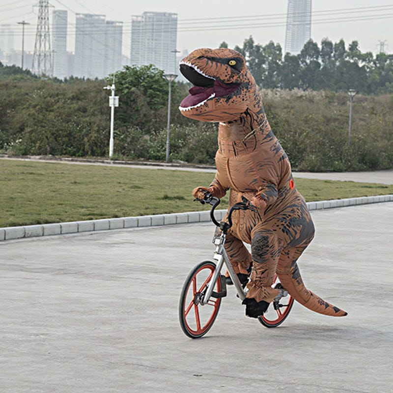 PERSON UNDER CORONAVIRUS LOCKDOWN IN SPAIN TRIES TO LEAVE HOUSE DRESSED AS T. REX