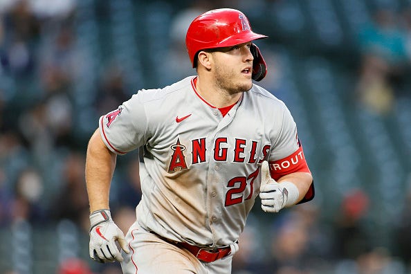 Mike Trout rounds the bases for the Angels. 