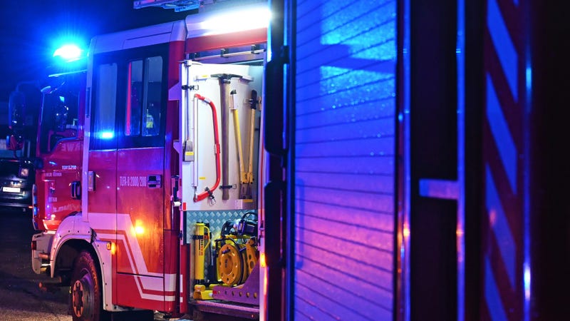 Fire engine at night - stock photo