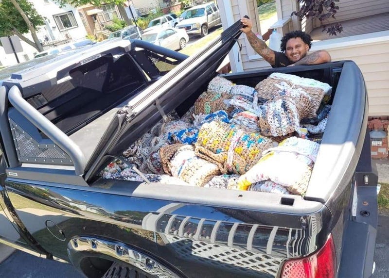 truck filled with mats
