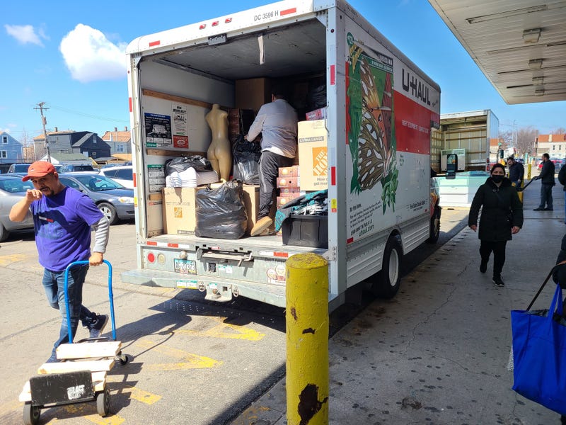 U Haul truck outside mall