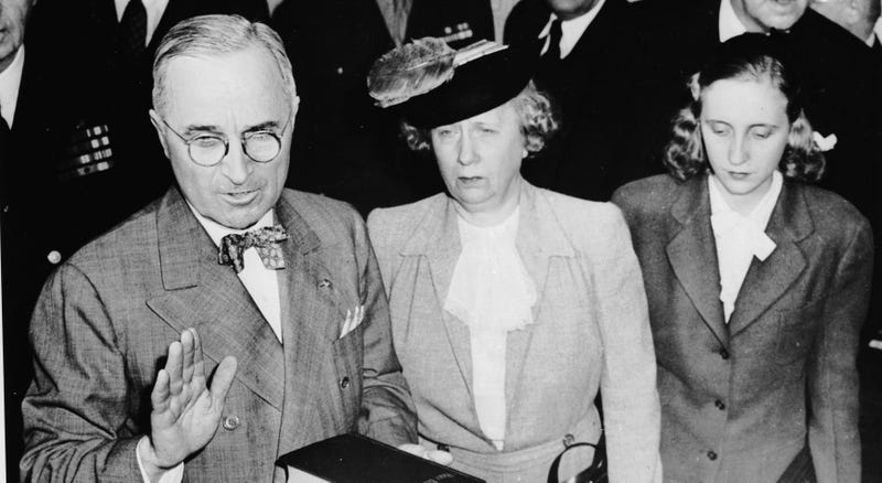 Harry S. Truman sworn in as 33rd president after death of FDR