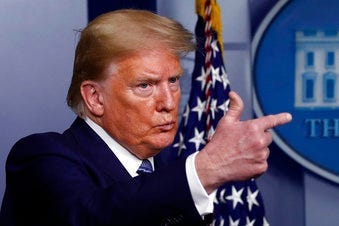 President Donald Trump speaks about the coronavirus in the James Brady Press Briefing Room of the White House, Tuesday, April 21, 2020, in Washington. (AP Photo/Alex Brandon)