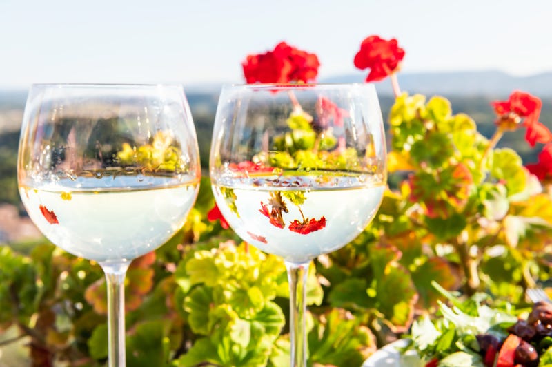 Wine for two in a summer garden in Tuscany