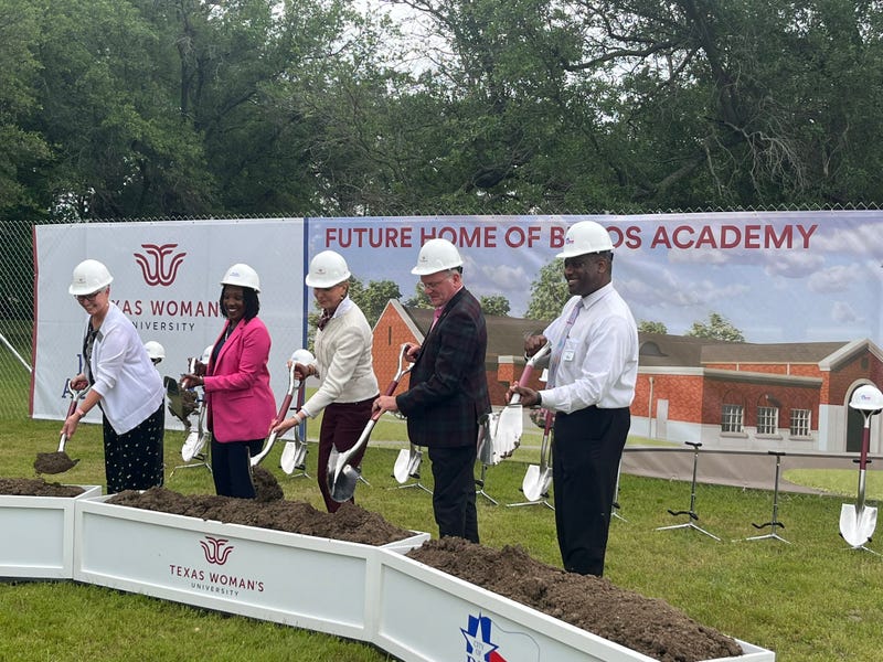 Officials break ground on a preschool for students' children at Texas Woman's University in Denton, Texas on April 25, 2024.