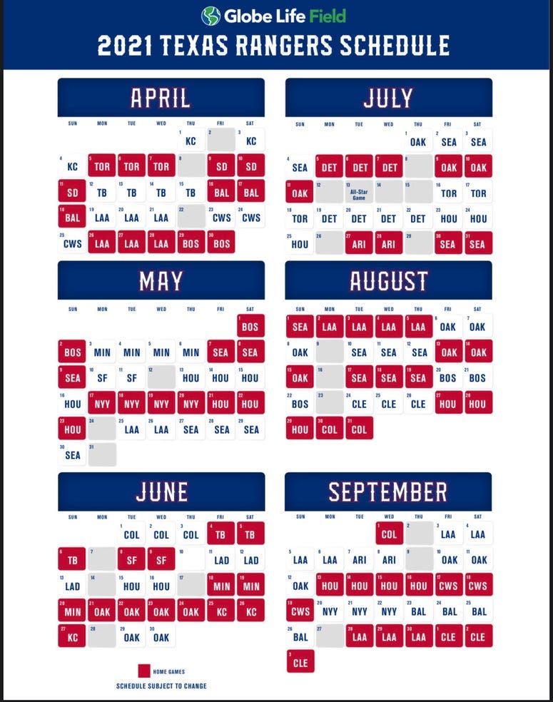 Texas Rangers 2021 Schedule