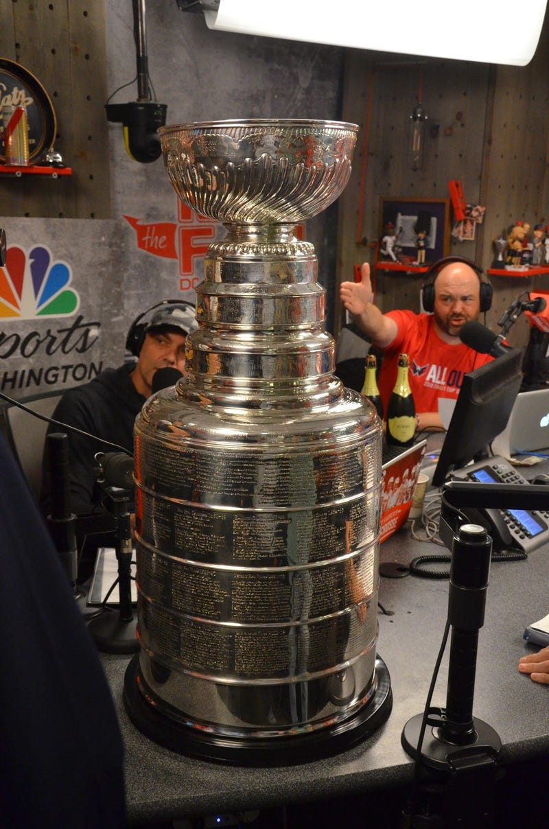 The Stanley Cup, in all its glory, in studio with The Sports Junkies