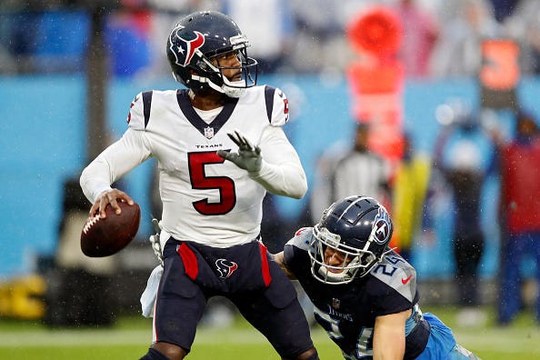 Tyrod Taylor looks to make a play for the Texans. 