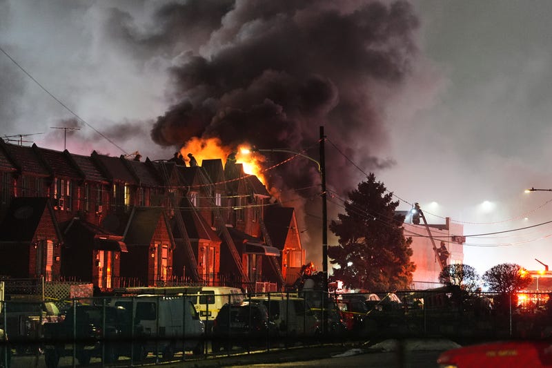 Scene of explosion after small plane crash in Northeast Philadelphia Friday night. 