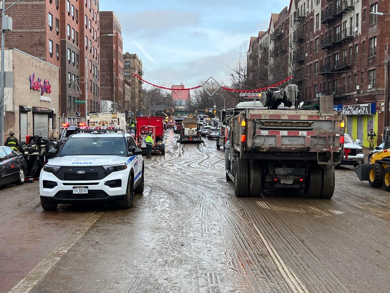 A Bronx water main rupture left streets flooded and cars submerged.