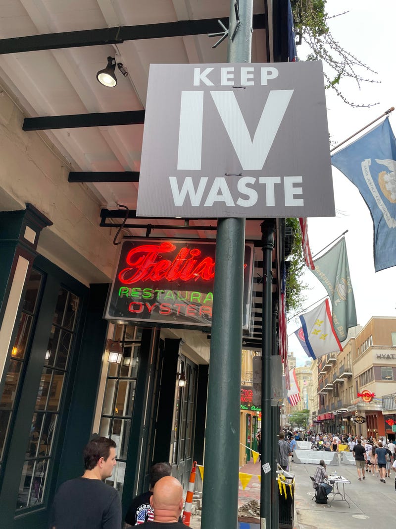 Keep IV Waste sign outside Felix's Restaurant and Oyster Bar in the French Quarter