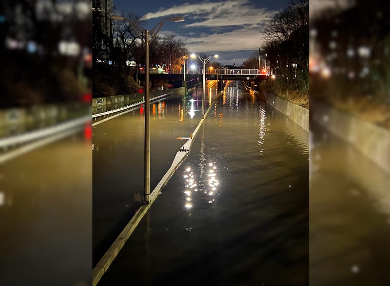 The Bronx River Parkway was totally flooded in both directions at Exit 10 near the Westchester County line on Wednesday morning