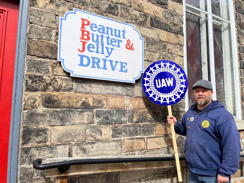 UAW Local 686 President Mike DeLucas stands outside where A Hands Up, Inc. holds some of their food for their regular peanut butter and jelly drives in Lockport, N.Y.