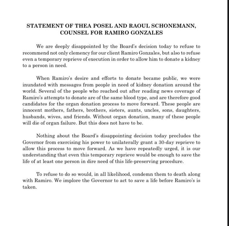 Statement from Gonzales's lawyers