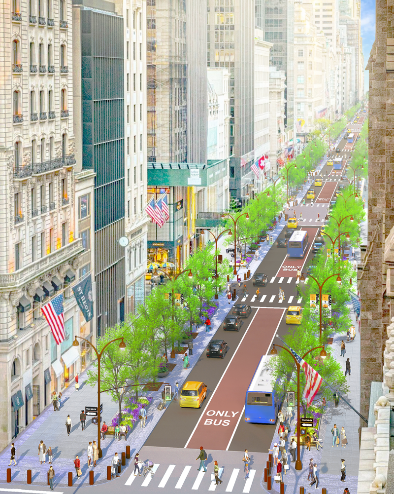 The redesign will create expanded sidewalks, reduced traffic lanes and shortened pedestrian crossings.