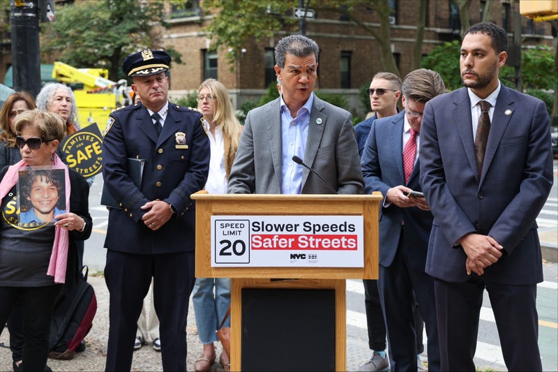 NYC DOT Commissioner Ydanis Rodriguez announces the implementation of Sammy's Law on corridors across the city, lowering speed limits.