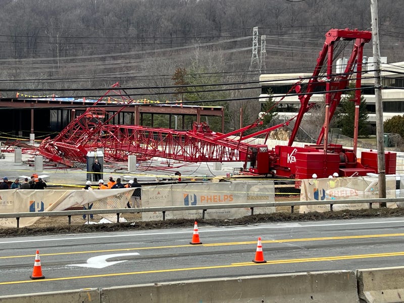 Emergency crews respond after a crane collapses at an Amazon construction site in Hawthorne, N.Y.