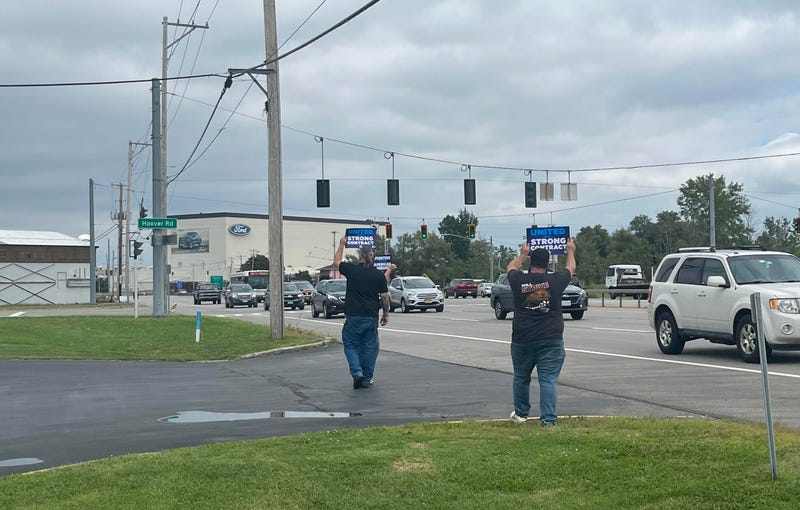 Members of Local 897 "practice picketing"