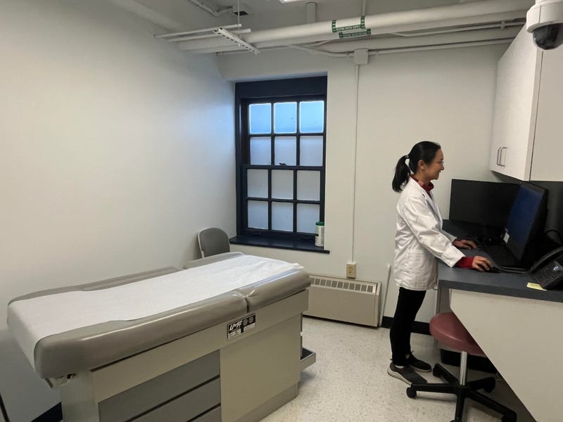 Nursing student Ping Kang in a training lab located in Wende Hall, University at Buffalo. (1/11/2023)