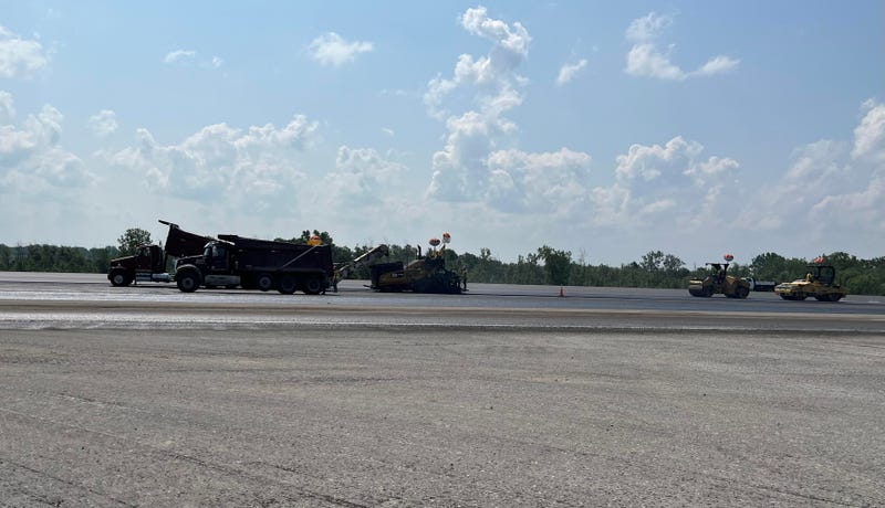 A regular crew of about 60 people are working daily on Western New York's main runway. Just today alone, they plan on using about 2,000 tons of asphalt. (6/21/2023)