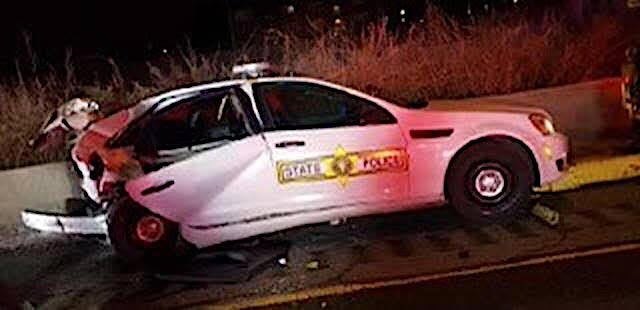 State police released a photo of a trooper’s car that had been hit by a DUI driver Jan. 4 on I-290 at Harlem Avenue.