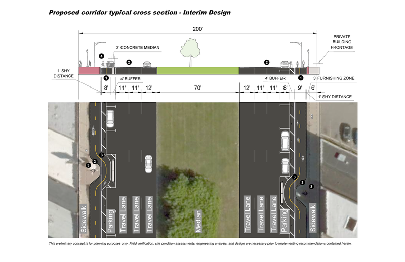 two roads with a grass median in between