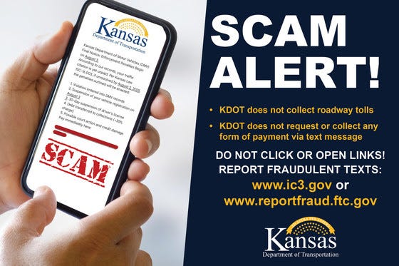 KDOT issues scam alert about traffic texts