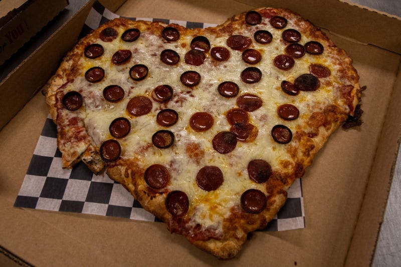 Fatman's heart-shaped pizza