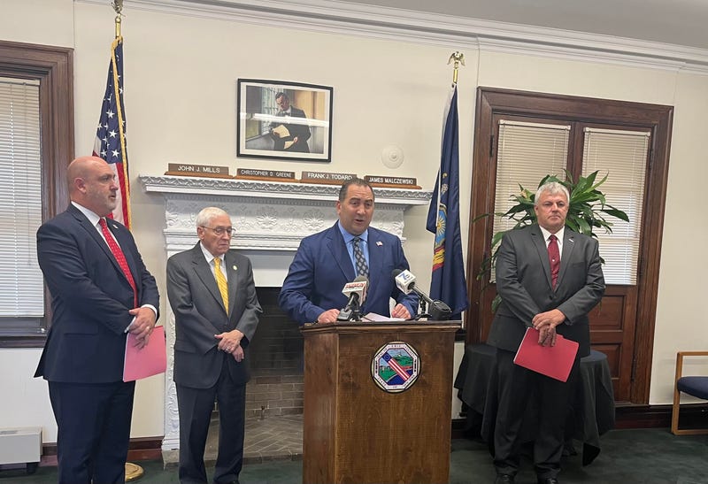 The Republican Caucus of the Erie County Legislature organized a press conference on 10/03/2023 in response to a NYC policy that will allow migrants and people on the verge of homelessness to use their rent vouchers throughout the state.