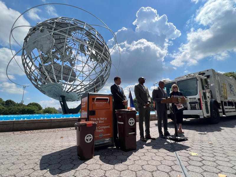 Mayor Eric Adams highlights the new compostable program coming to Queens starting this October.