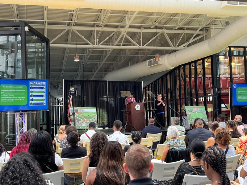 A large crowd gathered at City Honors School in Buffalo to hear the strategic plan of their district's superintendent, Dr. Tonja Williams