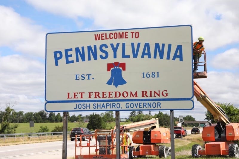 A new “Let Freedom Ring” highway welcome sign, highlighting Pennsylvania’s role in America's founding, is installed on U.S. 15 in Adams County.