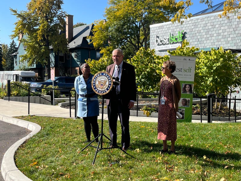 Senator Charles Schumer, Erie County Health Commissioner Dr. Gale Burstein and COO of bestself, Kelly Dumas in Buffalo, N.Y. (10/11/2022)