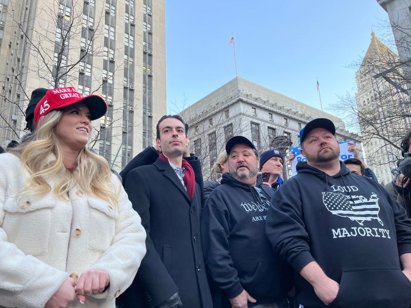 Supporters of former President Donald Trump gathered in Lower Manhattan to "peacefully protest" the possible indictment.