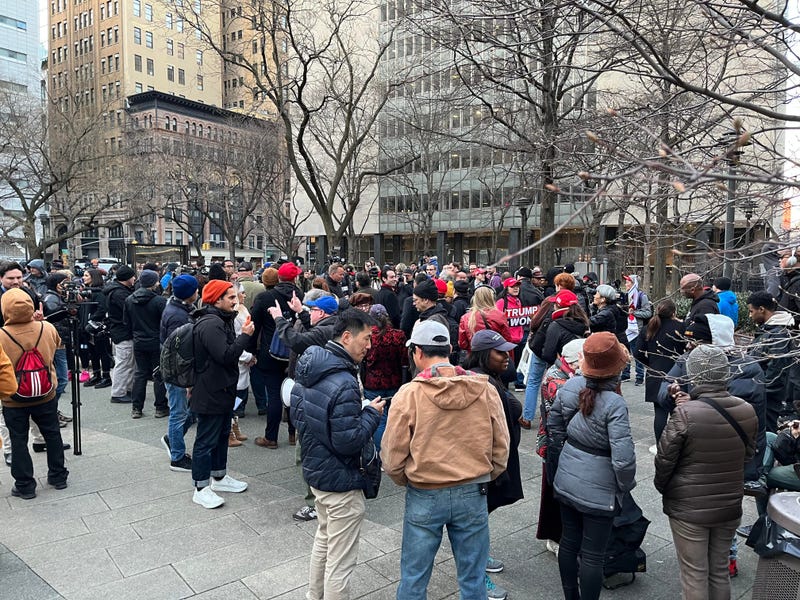 Supporters of Donald Trump gathered in Lower Manhattan to rally Monday
