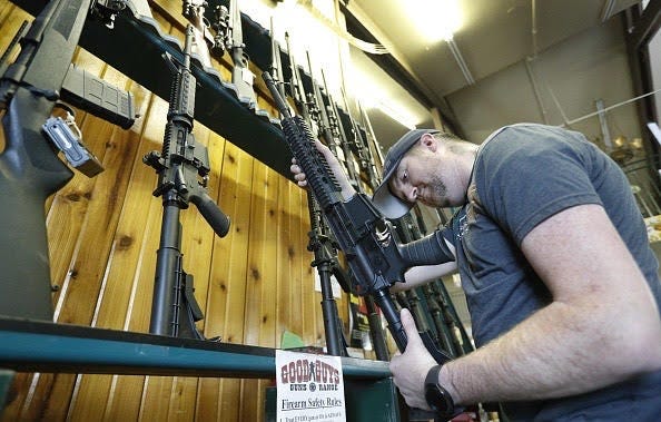 Semi automatic rifles for sale at a Utah gun show.