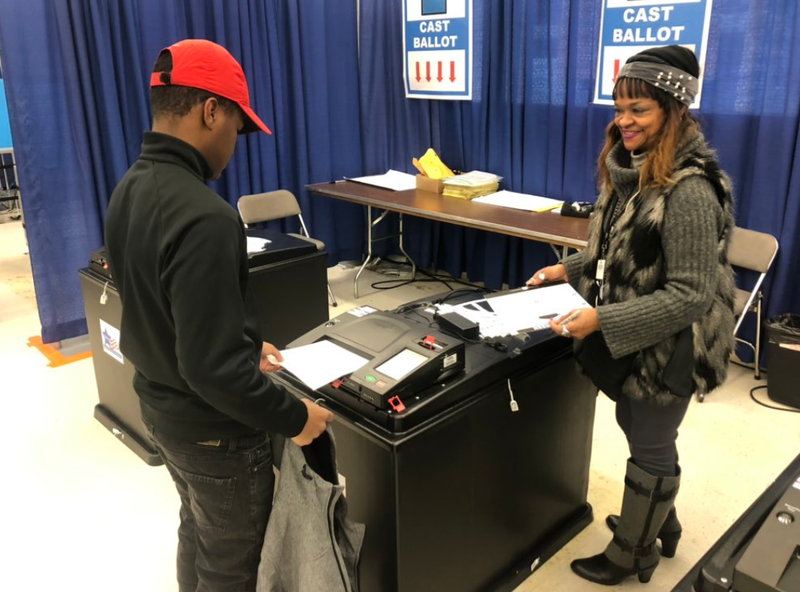 Forty-five seniors from Pritzker College Prep stepped out of the classroom and into the voting booth Wednesday at the new Loop Early Voting Super Site.