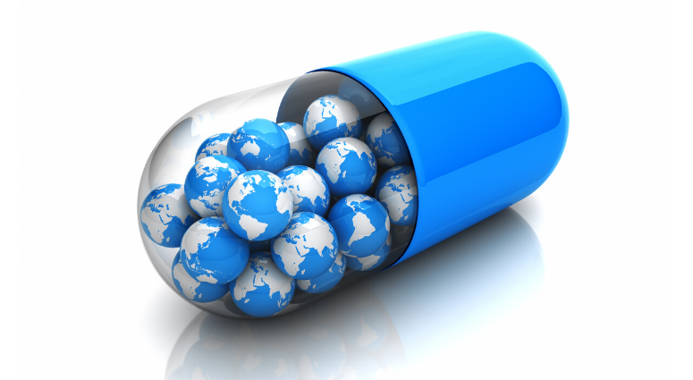 Graphic of pill filled with earths