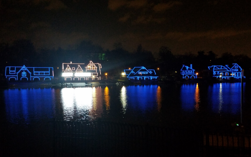 Hanukkah lights at Boathouse Row