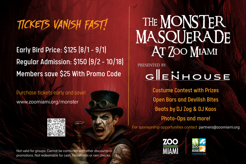 Graphic with ticket information for Monster Masquerade at Zoo Miami