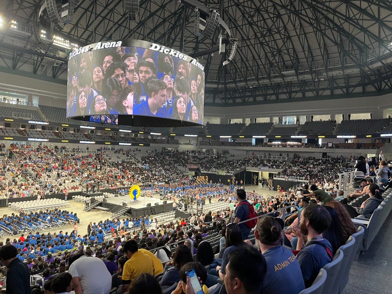 Seniors at Uplift Education campuses around North Texas announced their college plans at Dickies Arena in Fort Worth, Texas on May 22, 2023.